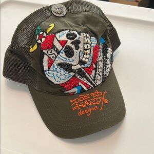 Original Y2K Ed Hardy Dark Green Cap with Skull Embroidery